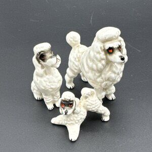 Vintage Bone China Poodle Dog Family Miniature Japan Figurine Mini Kitschy